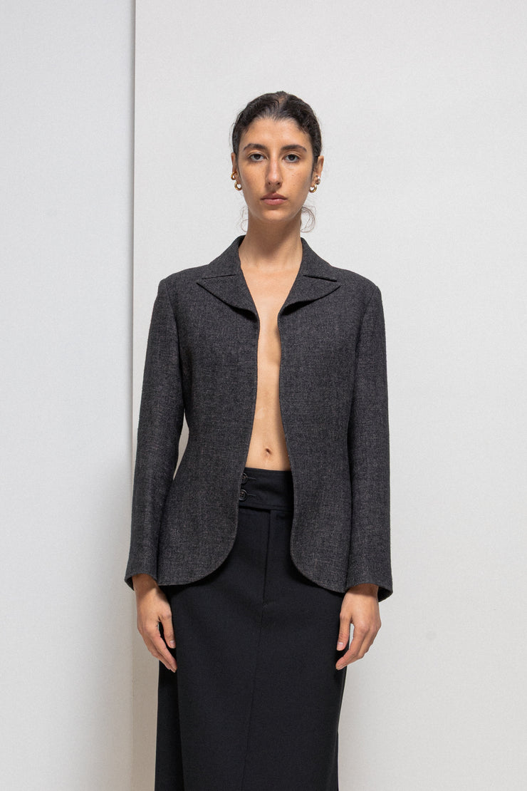 YOHJI YAMAMOTO - FW98 Wool + linen open jacket with lapel slits (runway)