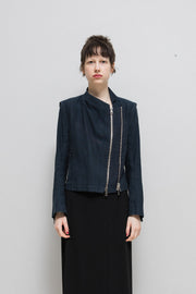 ANN DEMEULEMEESTER - SS03 Cotton biker jacket with double zipper