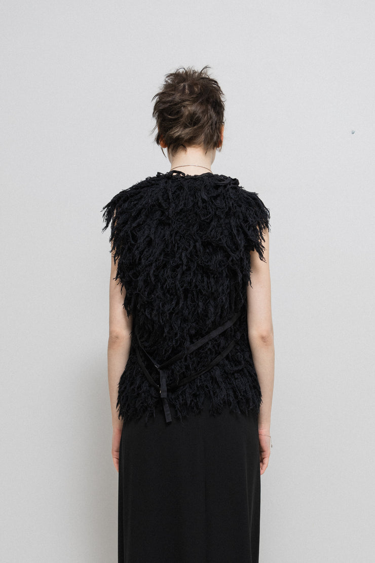 UNDERCOVER - SS06 "T." Fuzzy wool vest with fringes and straps