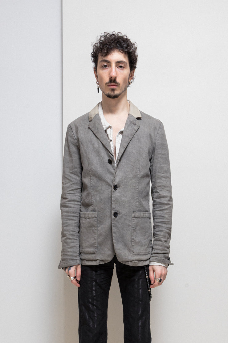 ISAMU KATAYAMA BACKLASH - Shell linen blazer with leather collar