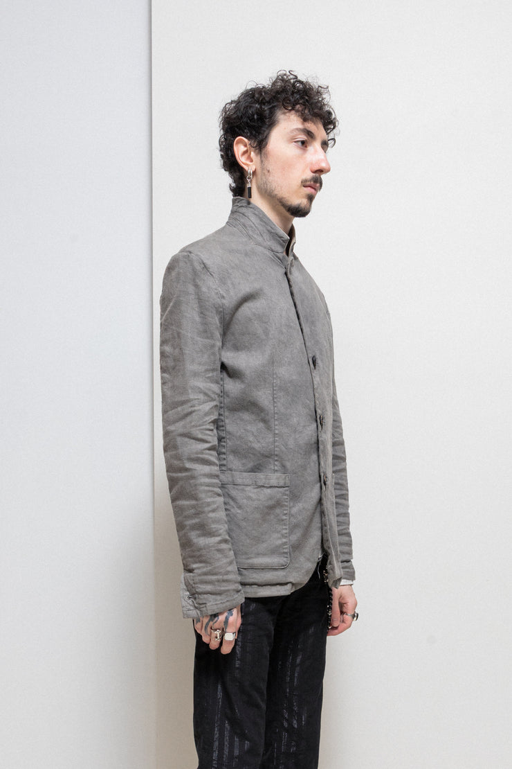 ISAMU KATAYAMA BACKLASH - Shell linen blazer with leather collar