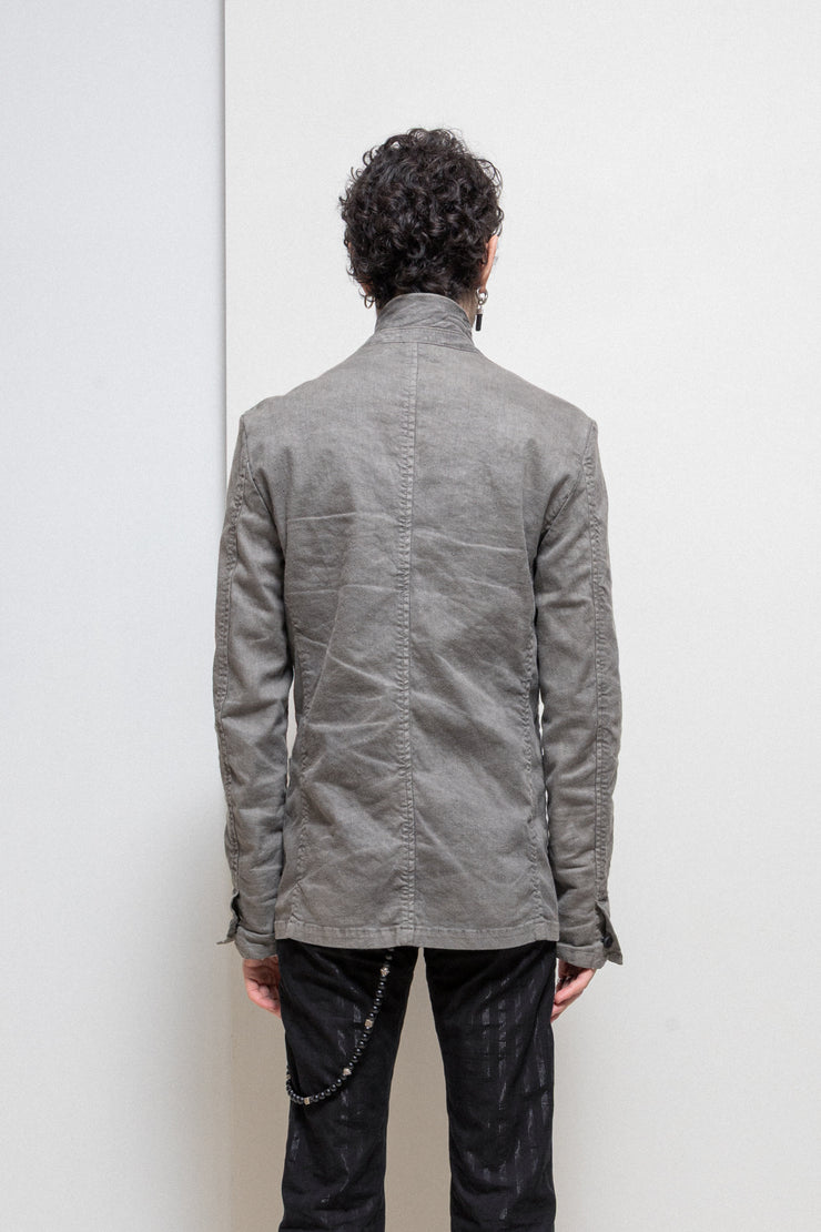 ISAMU KATAYAMA BACKLASH - Shell linen blazer with leather collar