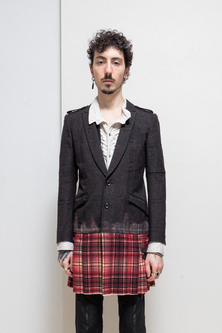 ROEN - Tartan wool glittery coat with sewn on kilt