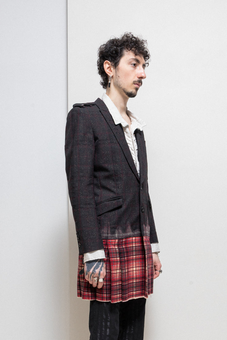 ROEN - Tartan wool glittery coat with sewn on kilt