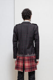 ROEN - Tartan wool glittery coat with sewn on kilt