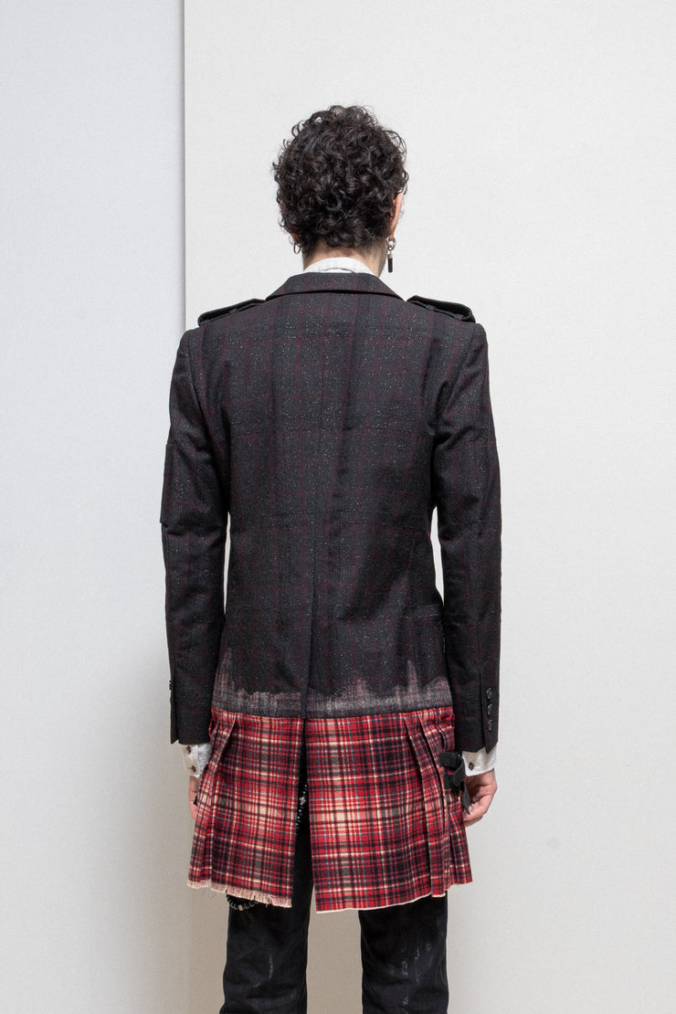 ROEN - Tartan wool glittery coat with sewn on kilt