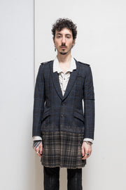 ROEN - Tartan wool glittery coat with sewn on kilt
