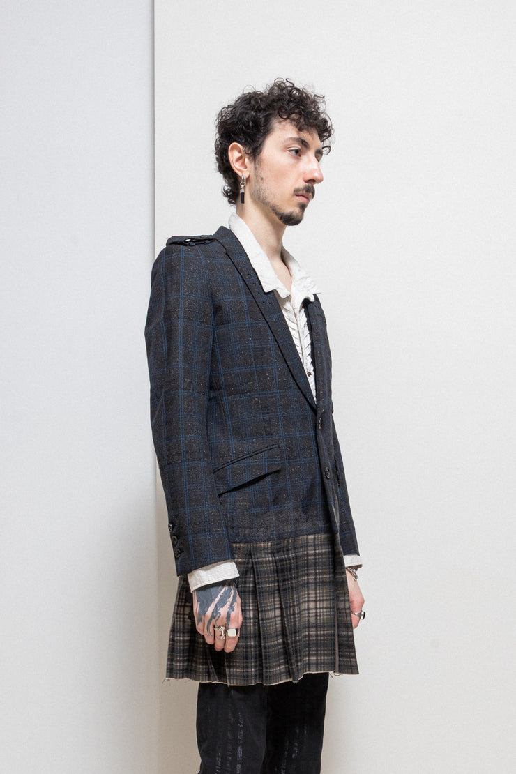 ROEN - Tartan wool glittery coat with sewn on kilt