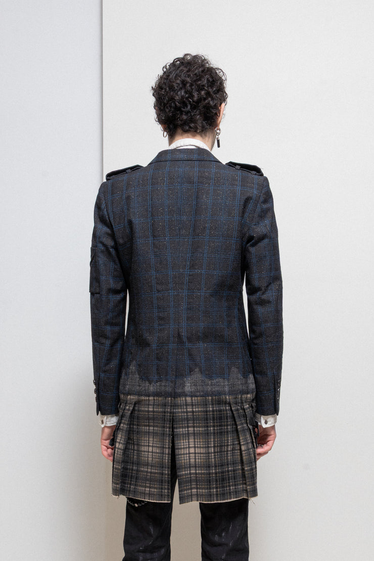 ROEN - Tartan wool glittery coat with sewn on kilt