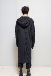BLACKMEANS - Extra long cotton jacket with patchwork sleeves and hood
