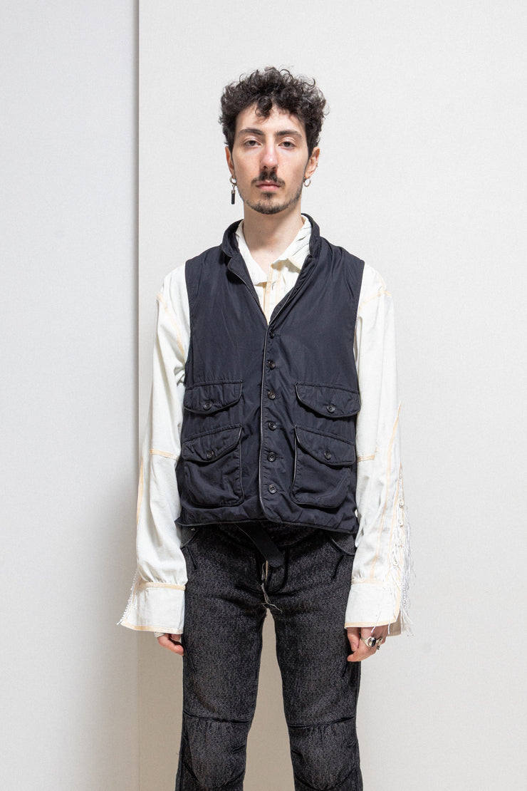 CHRISTIAN PEAU - Cotton fisherman vest with leather trim