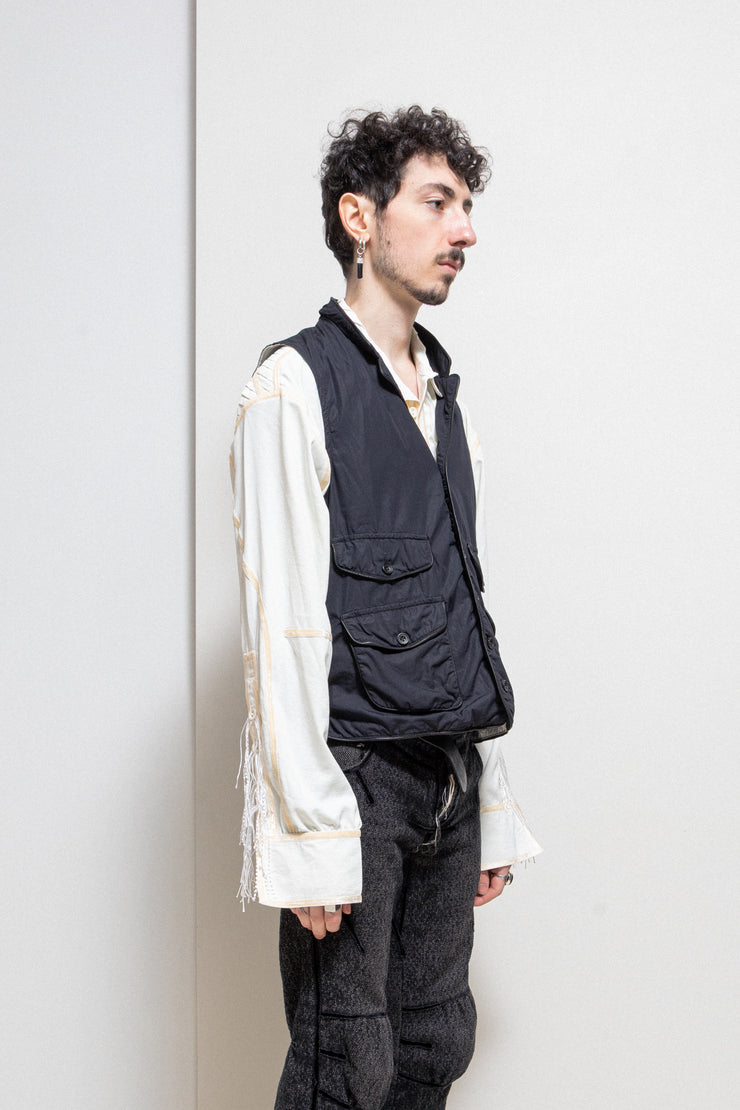 CHRISTIAN PEAU - Cotton fisherman vest with leather trim
