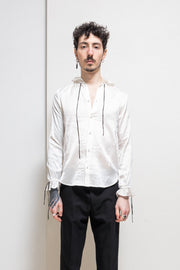 NUMBER (N)INE - FW07 « Love God Murder » Cotton blend pleated shirt with strap details (runway)
