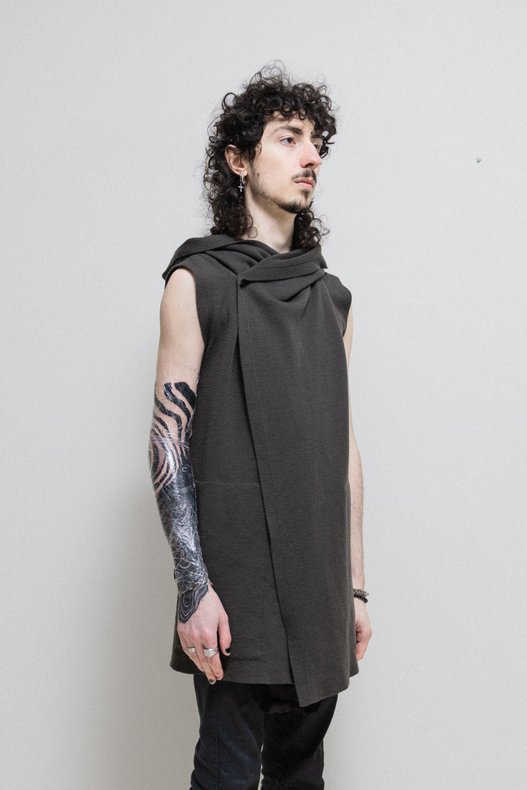 RICK OWENS - FW14 "MOODY" Wool blend sleeveless hooded sweater