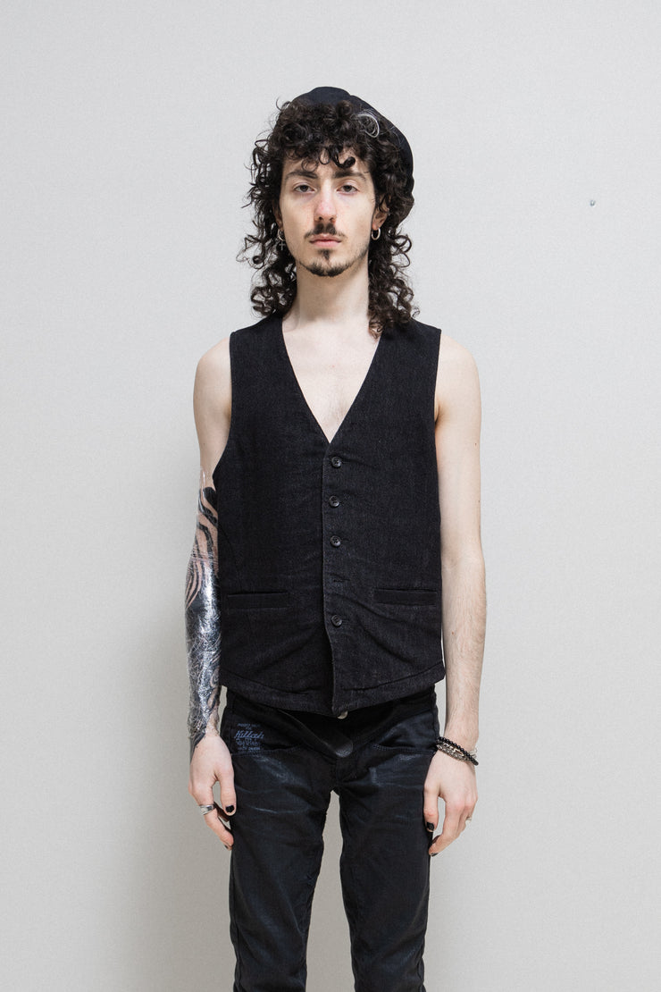 ISAMU KATAYAMA BACKLASH - Linen blend vest with leather details