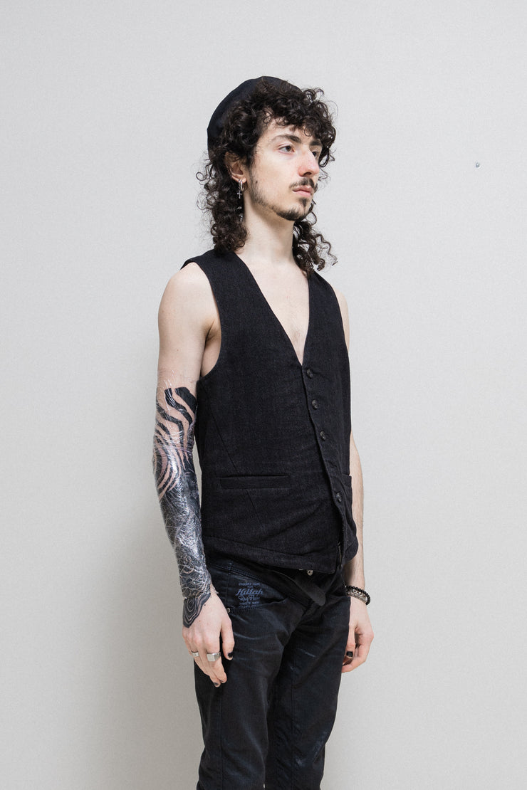 ISAMU KATAYAMA BACKLASH - Linen blend vest with leather details