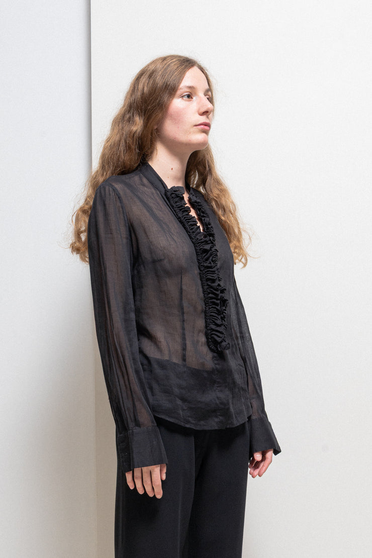 ALEXANDER MCQUEEN - SS06 « Neptune » See through blouse with frilled button placket (runway)