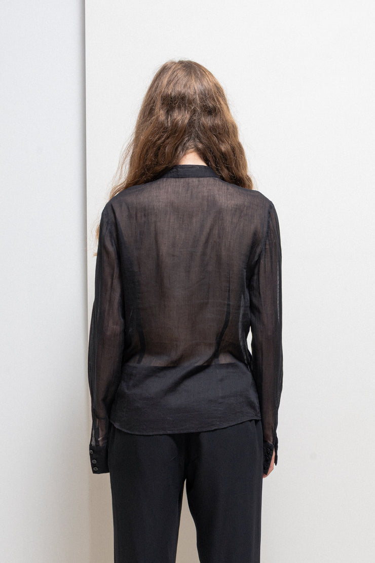 ALEXANDER MCQUEEN - SS06 « Neptune » See through blouse with frilled button placket (runway)