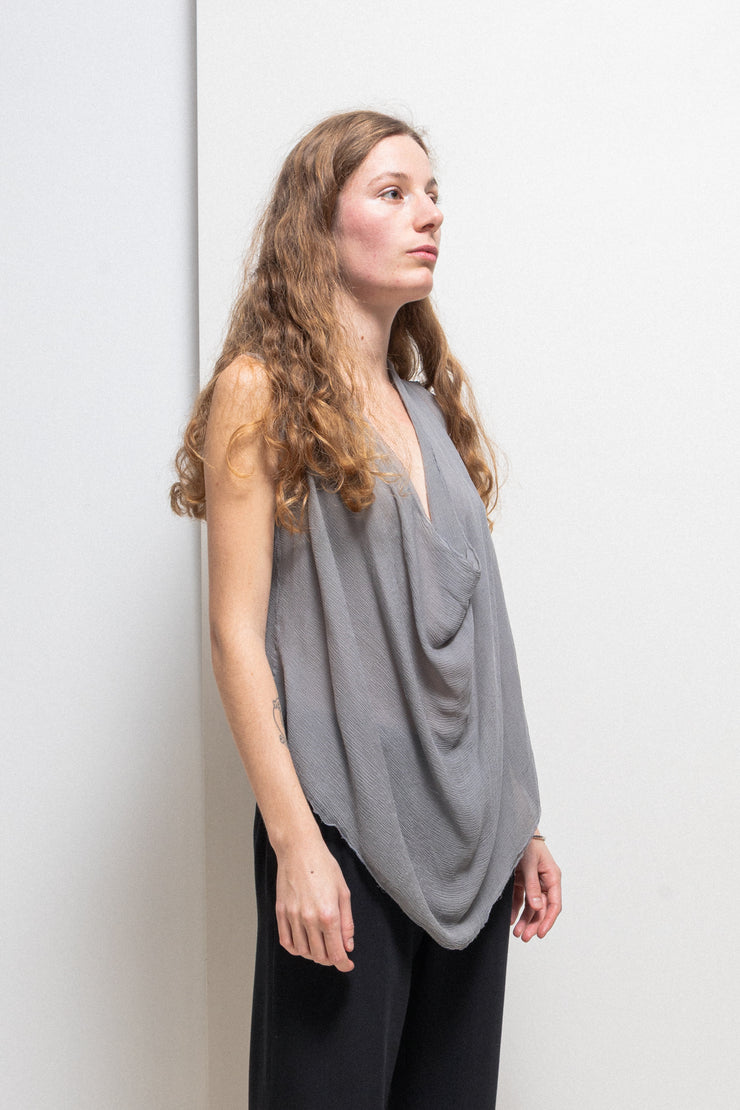 MARC LE BIHAN - 100% silk pearl grey top
