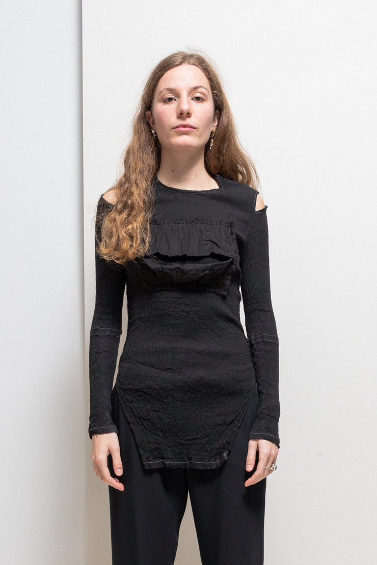 ALICE AUAA - Stretch crumpled top with elbow slits and front detail