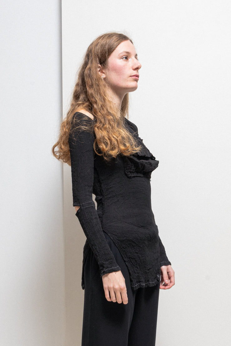 ALICE AUAA - Stretch crumpled top with elbow slits and front detail