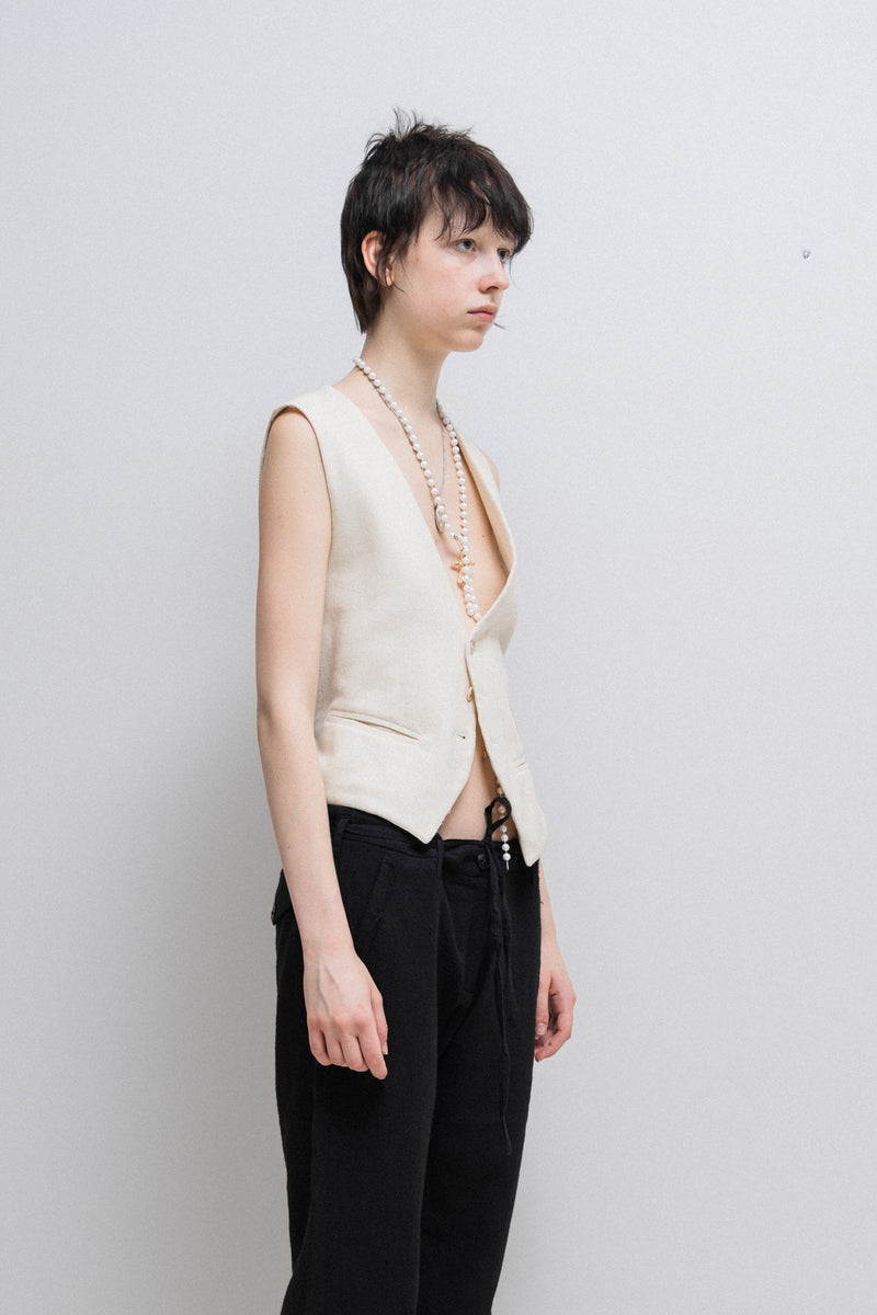 ANN DEMEULEMEESTER - FW07 Fleece wool textured waistcoat with back str ...