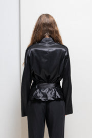 ANN DEMEULEMEESTER - SS02 Cotton blend satin officer jacket with decorated metal buttons and belt (runway)