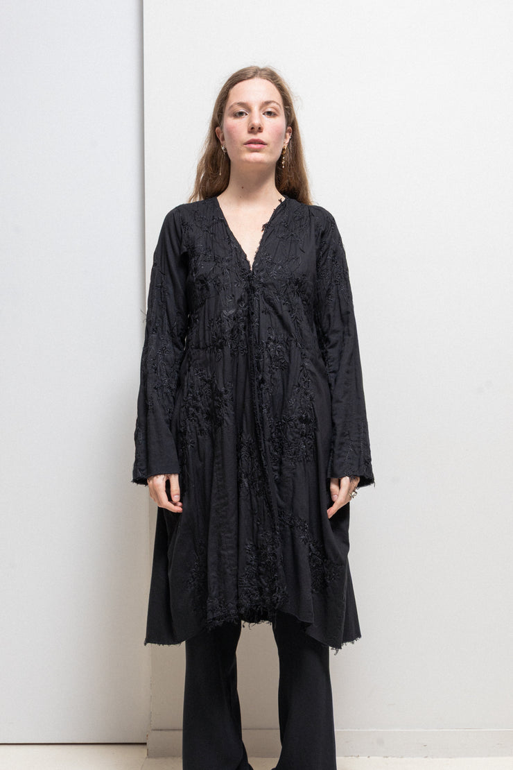 JUNYA WATANABE - SS05 Draped cotton jacket with floral embroideries and raw cut hems (runway)