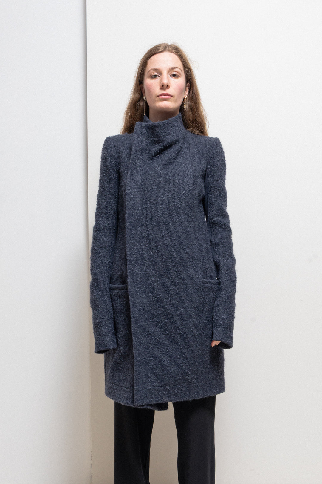 RICK OWENS - FW15 « SPHINX » Mohair wool blend high neck coat – L