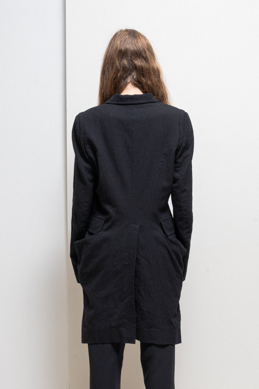 ANN DEMEULEMEESTER - FW05 Textured wool tail jacket with shoulder