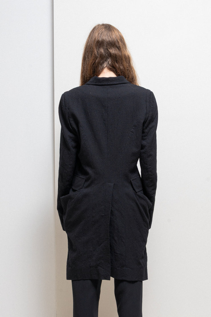 ANN DEMEULEMEESTER - FW05 Textured wool tail jacket with shoulder caps
