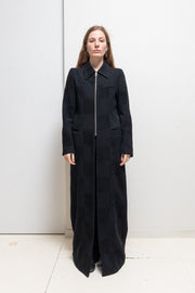 ANN DEMEULEMEESTER - FW96 Mohair and alpaca wool maxi length coat with tonal square pattern (runway)