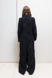 ANN DEMEULEMEESTER - FW96 Mohair and alpaca wool maxi length coat with tonal square pattern (runway)