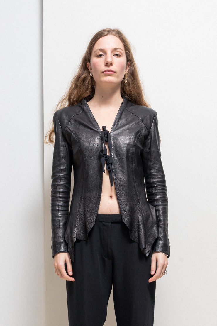 ALEKSANDR MANAMIS - Lamb leather jacket with slashed hems and front straps