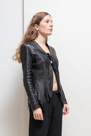 ALEKSANDR MANAMIS - Lamb leather jacket with slashed hems and front straps