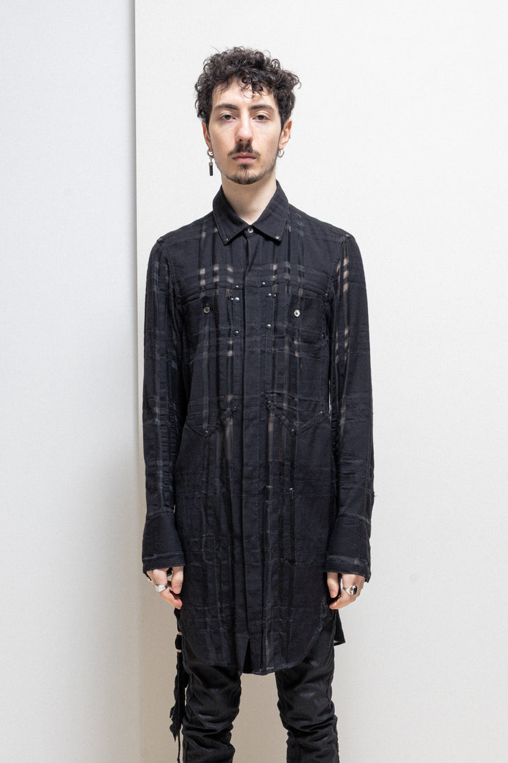 ANN DEMEULEMEESTER - Silk, wool and cotton blend see through checkered shirt