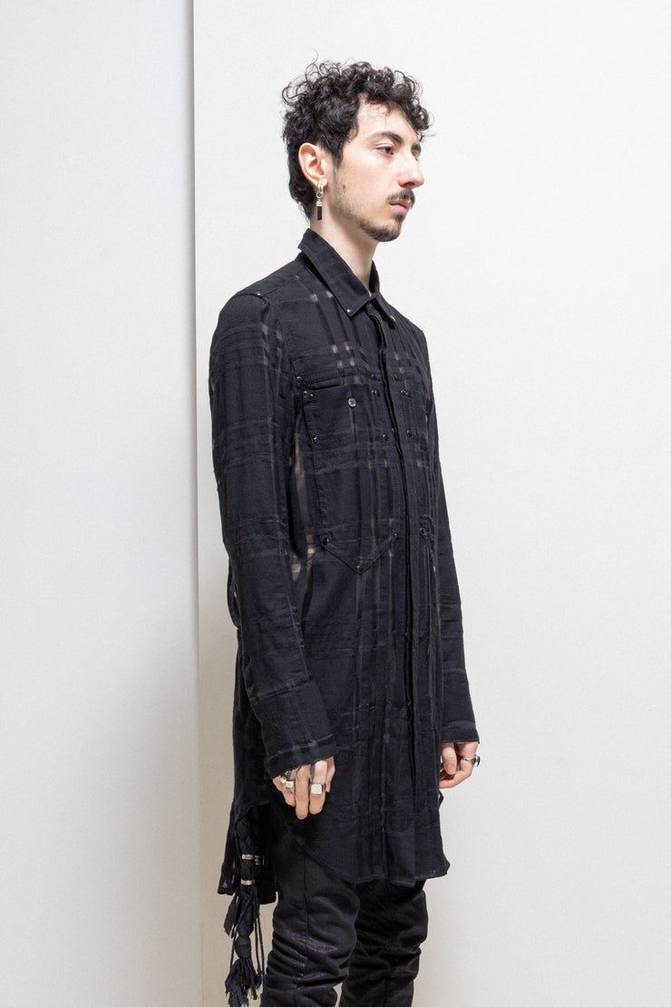 ANN DEMEULEMEESTER - Silk, wool and cotton blend see through checkered shirt