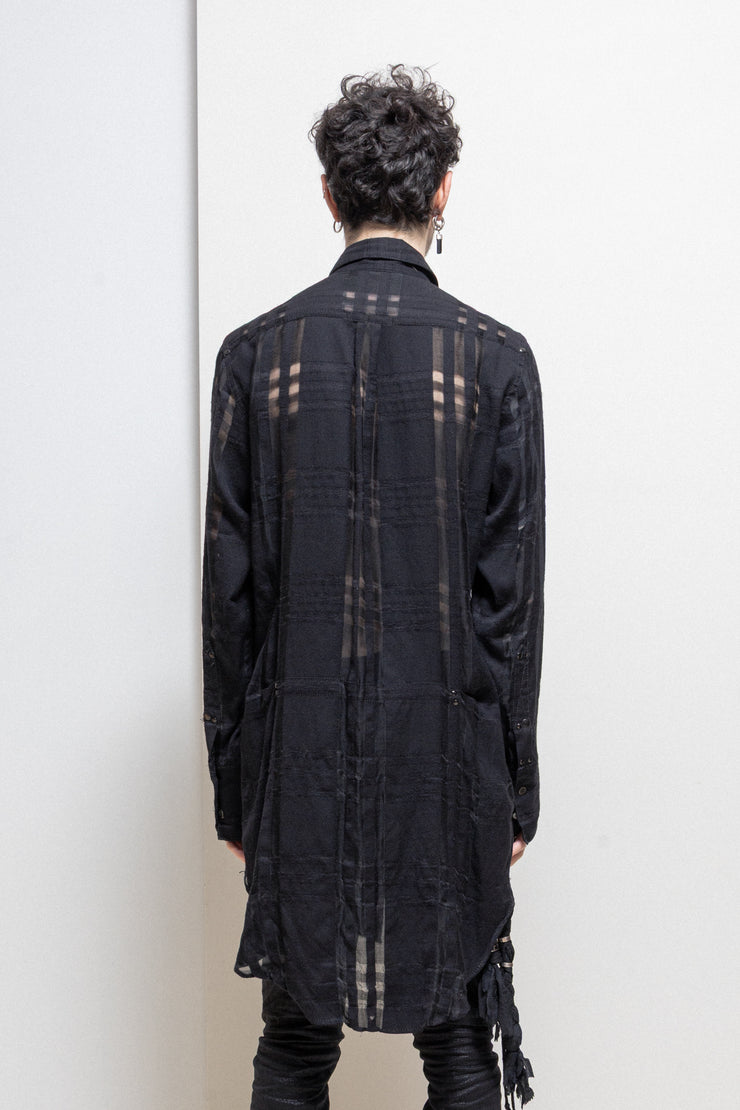 ANN DEMEULEMEESTER - Silk, wool and cotton blend see through checkered shirt