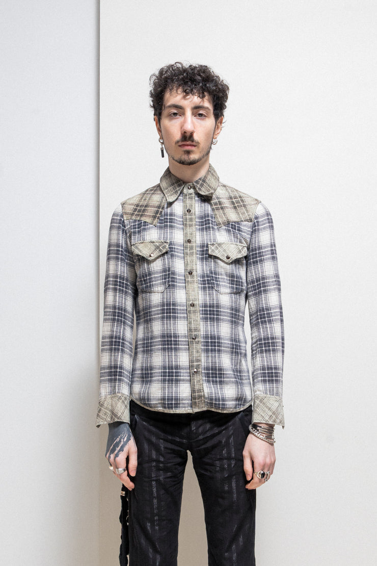 ISAMU KATAYAMA BACKLASH - Checkered flannel with brass buttons and pig skin details