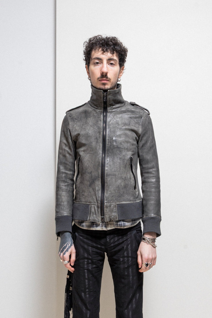 ISAMU KATAYAMA BACKLASH - Garment dyed cow shoulder leather jacket with ribbed hems