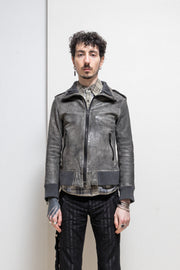ISAMU KATAYAMA BACKLASH - Garment dyed cow shoulder leather jacket with ribbed hems
