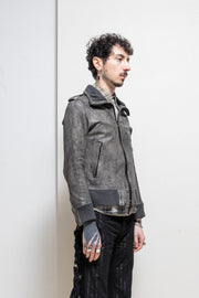 ISAMU KATAYAMA BACKLASH - Garment dyed cow shoulder leather jacket with ribbed hems