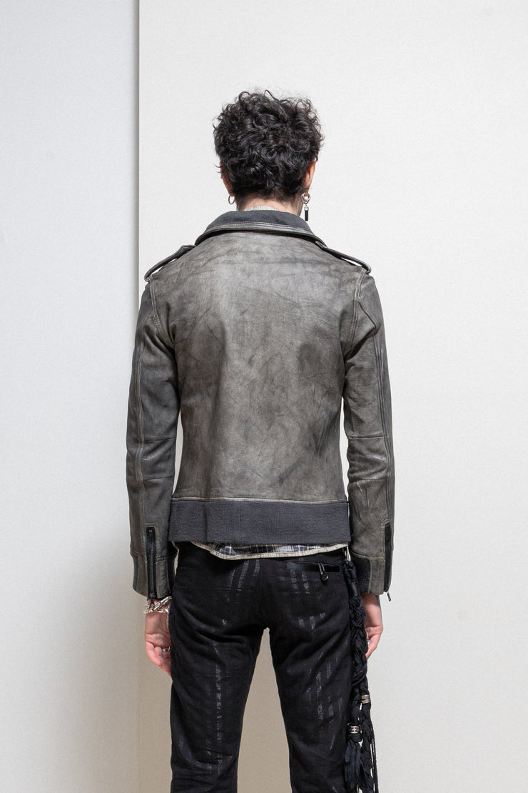 ISAMU KATAYAMA BACKLASH - Garment dyed cow shoulder leather jacket with ribbed hems