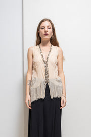 SHARE SPIRIT - Silk top with see through motifs and sequins