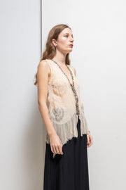 SHARE SPIRIT - Silk top with see through motifs and sequins