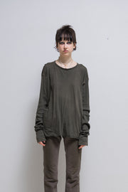 RICK OWENS SLAB - Cotton top with ribbed sleeves and contrast stitching (sample)