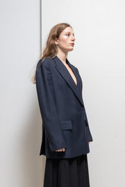 MARTIN MARGIELA - FW02 White label navy blazer jacket with cigarette shoulders