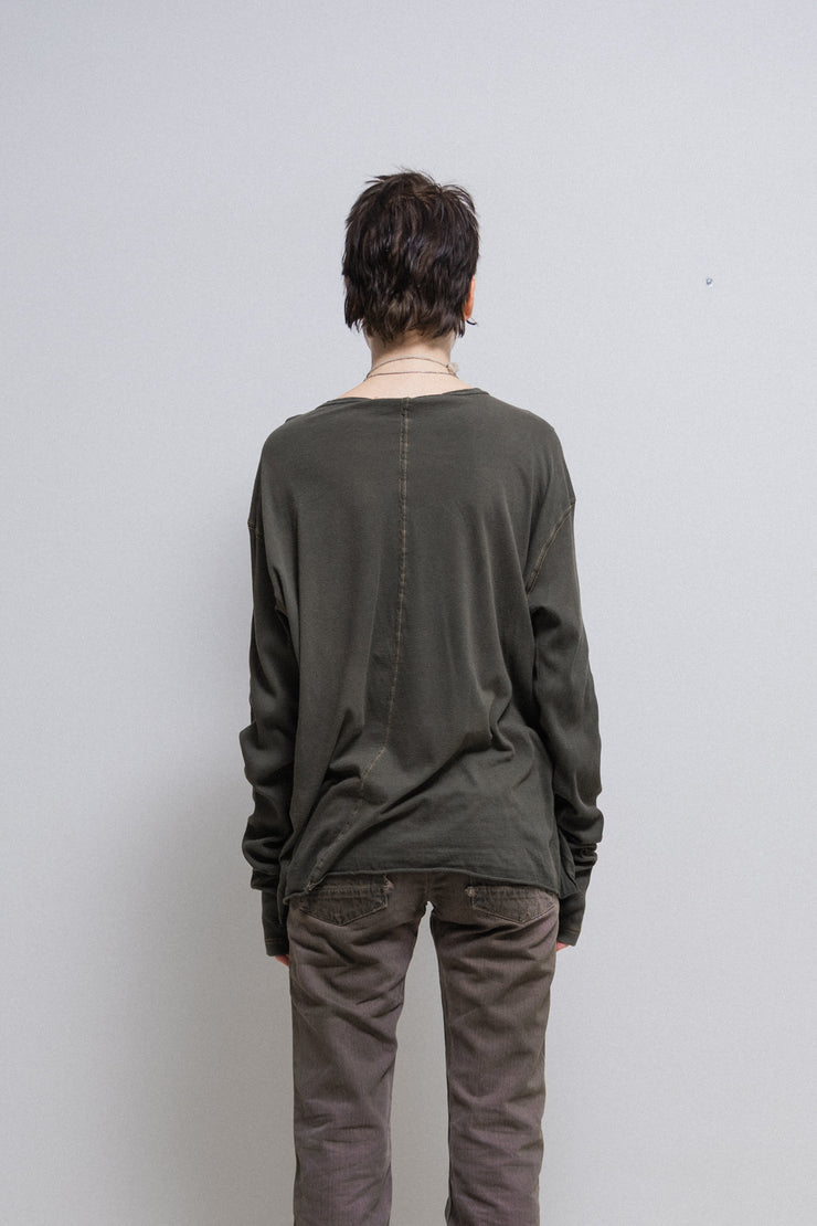 RICK OWENS SLAB - Cotton top with ribbed sleeves and contrast stitching (sample)