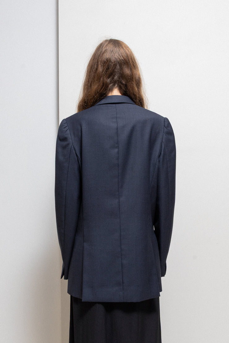 MARTIN MARGIELA - FW02 White label navy blazer jacket with cigarette shoulders