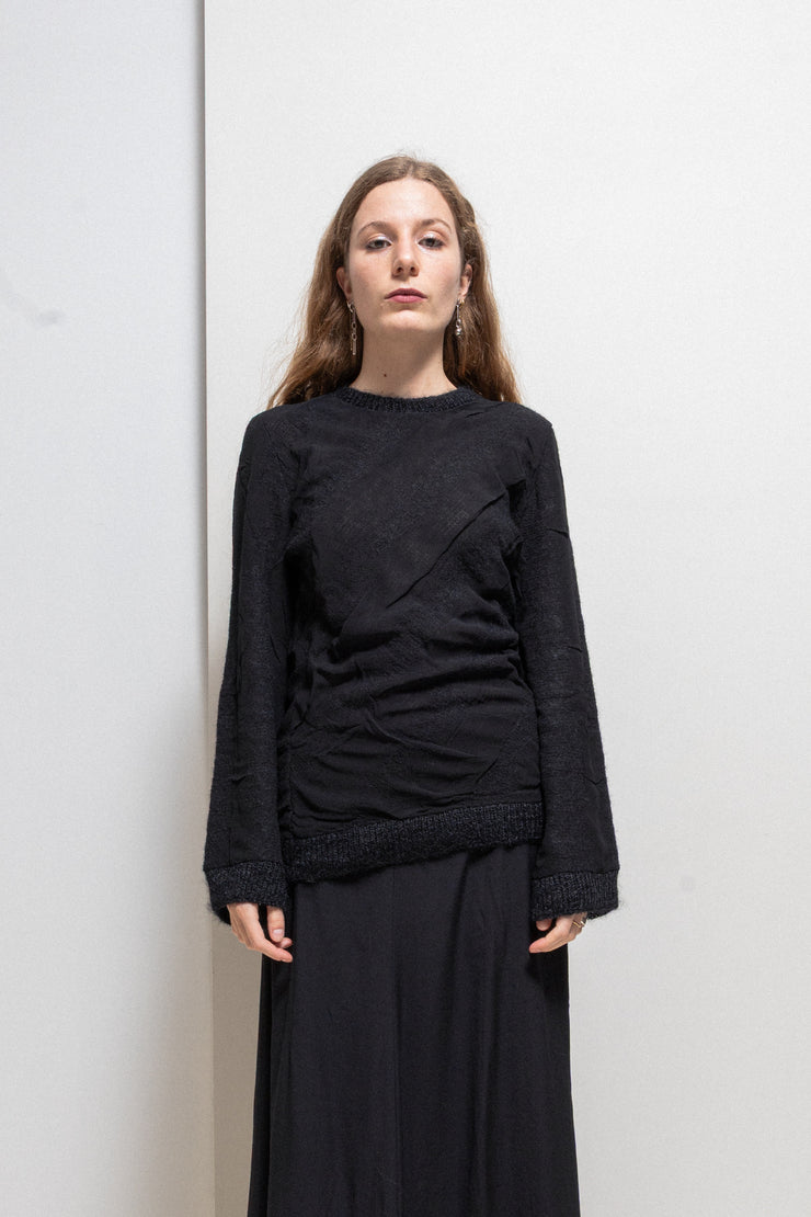 ANN DEMEULEMEESTER - Mid 90’s Mohair wool blend sweater with textured stripes and wide sleeves